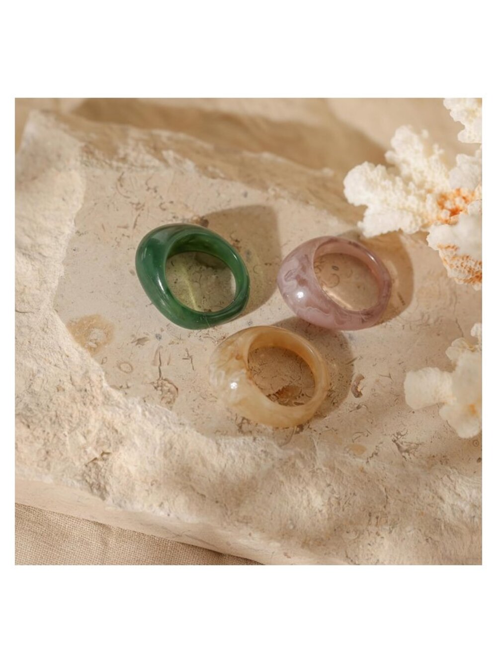 Resin Acrylic Stackable Rings Set for Women - Picture 3 of 7